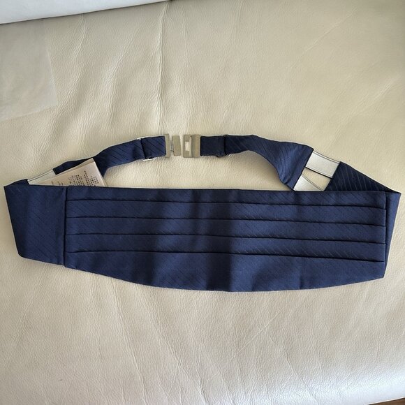 NEW GUCCI SILK CUMMERBUND Dark Blue Sz M 100% Authentic Made In Italy GG
